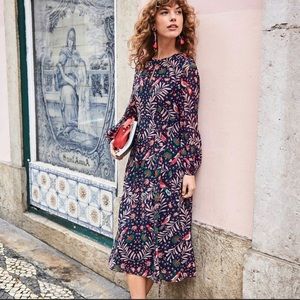 Boden Ada Midi Dress Navy Blue Floral Lined Size 18